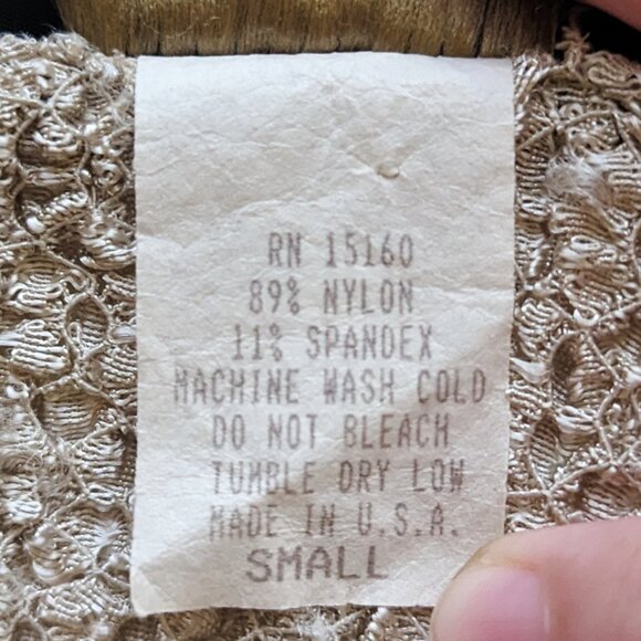 VTG 90s Y2K On Your Own Beige Popcorn Bubble Crinkle Short Sleeve Baby Tee Sz S - Picture 6 of 6